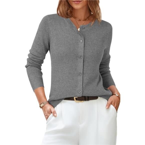 Women's Wool Blended Cardigan Sweaters Lightweight Grey - Picture 1 of 6